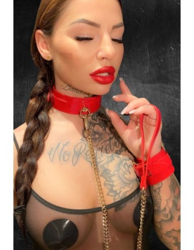 KINKY DIVA O-RING COLLAR + LEASH RED/GOLD