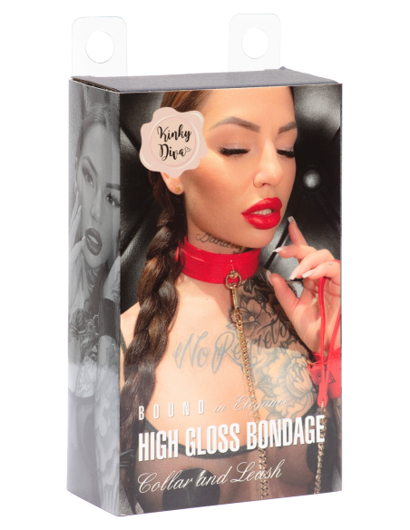 KINKY DIVA COLLAR DE JUNTA TÓRICA + CORREA ROJO/DORADO