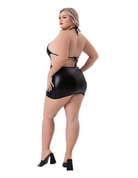 CRISS CROSS WETLOOK MINI VESTIDO HALTER NEGRO, Q