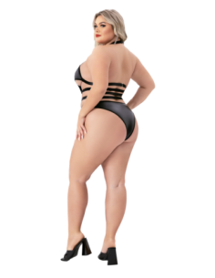 HALTER TOP WETLOOK TEDDY BLACK, Q 2