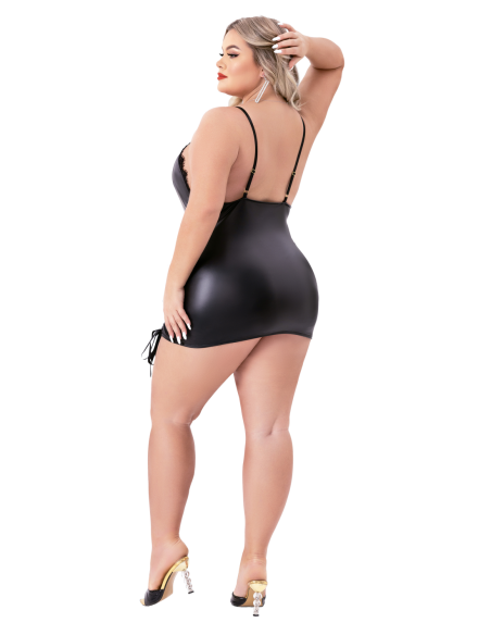 MINI VESTIDO WETLOOK CON CORDONES NEGRO, Q