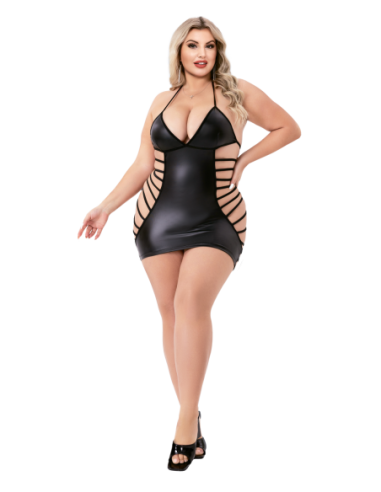 STRAPPY WETLOOK MINI DRESS BLACK, Q