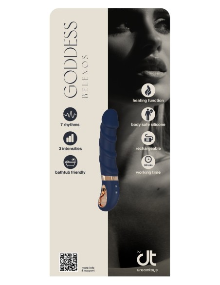 INCRUSTACIÓN DREAMTOYS GODDESS COLLECTION BELENOS VIBRADOR CURVO DE SILICONA LÍQUIDA CON FUNCIÓN DE CALENTAMIENTO