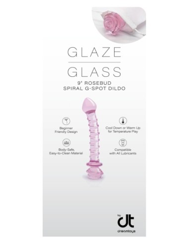 INLAY DREAMTOYS GLAZE GLASS ROSEBUD SPIRAL G-SPOT DILDO