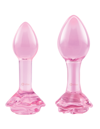 B-VIBE PINK ROSES GLASS BUTT PLUG TRAINING SET