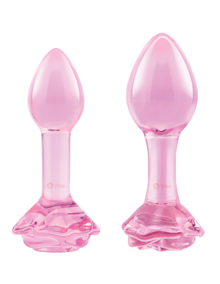 B-VIBE PINK ROSES GLASS BUTT PLUG TRAINING SET