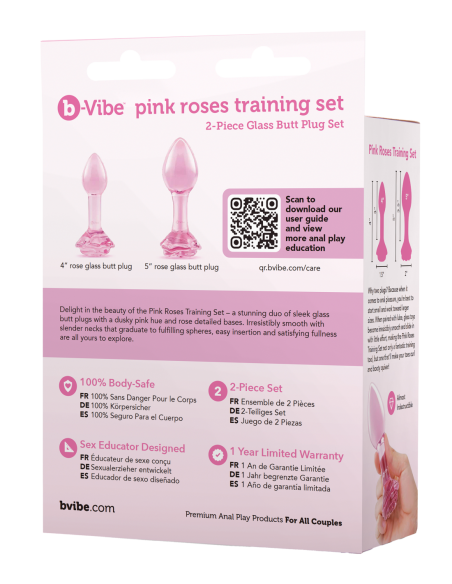 B-VIBE PINK ROSES GLASS BUTT PLUG TRAINING SET