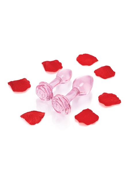B-VIBE PINK ROSES GLASS BUTT PLUG TRAINING SET