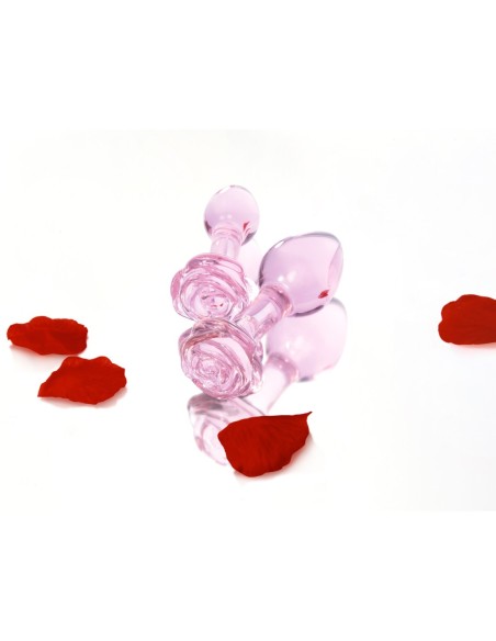B-VIBE PINK ROSES GLASS BUTT PLUG TRAINING SET