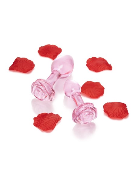B-VIBE PINK ROSES GLASS BUTT PLUG TRAINING SET