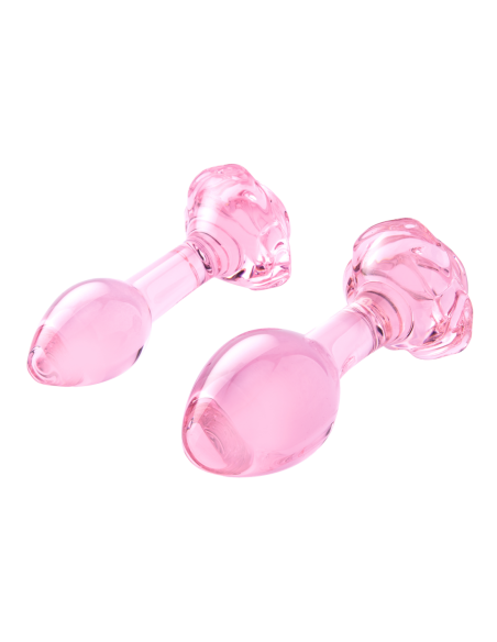 B-VIBE PINK ROSES GLASS BUTT PLUG TRAINING SET