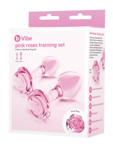B-VIBE PINK ROSES GLASS BUTT PLUG TRAINING SET