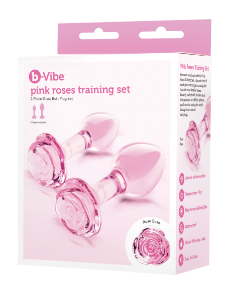 B-VIBE PINK ROSES GLASS BUTT PLUG TRAINING SET