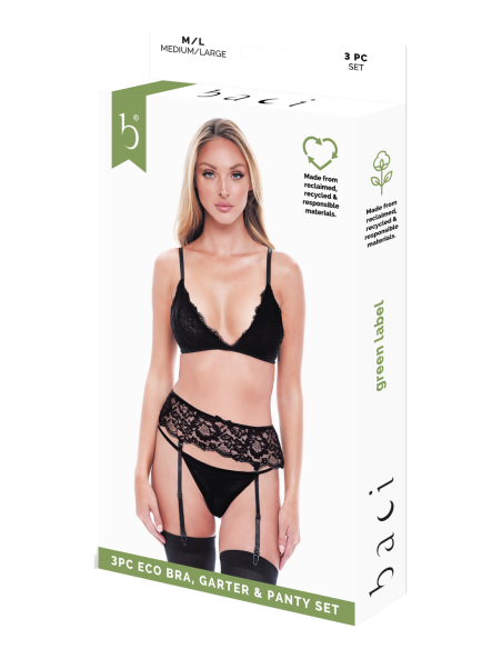 BACI 3 UDS. CONJUNTO DE LIGA Y BRAGAS ECO BRA NEGRO