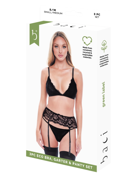 BACI 3 PCS. ECO BRA GARTER AND PANTY SET BLACK