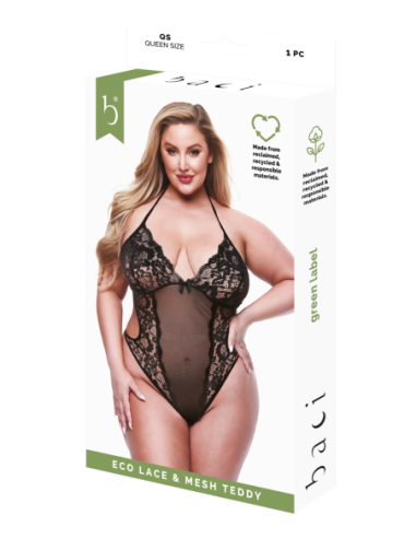 BACI ECO ENCAJE Y MALLA TEDDY NEGRO, QS