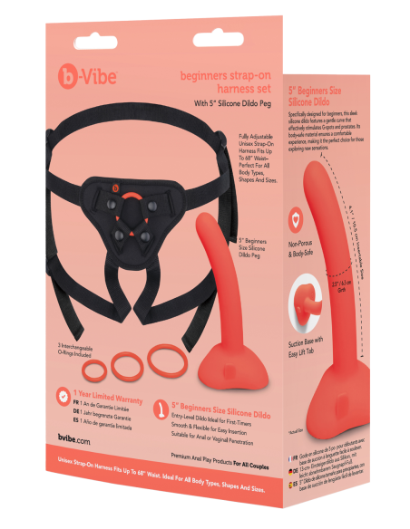 B-VIBE JUEGO DE ARNÉS CON CORREA PARA PRINCIPIANTES CON CLAVIJA DE CONSOLADOR DE SILICONA DE 5 PULGADAS