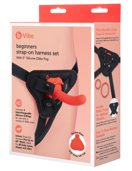 B-VIBE JUEGO DE ARNÉS CON CORREA PARA PRINCIPIANTES CON CLAVIJA DE CONSOLADOR DE SILICONA DE 5 PULGADAS