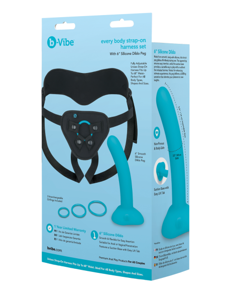 B-VIBE JUEGO DE ARNÉS CON CORREA PARA TODOS LOS CUERPOS CON CLAVIJA DE CONSOLADOR DE SILICONA DE 6 PULGADAS