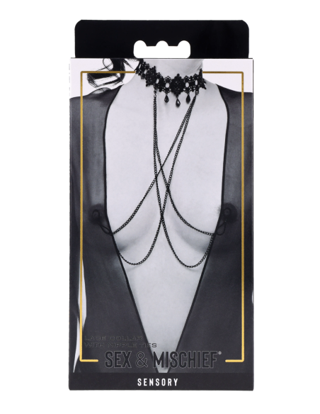 SPORTSHEETS SEX AND MISCHIEF LACE COLLAR WITH NIPPLE TIES