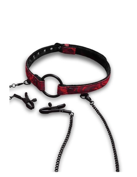 SECRET KISSES ROSEGASM MORDAZA DE BOCA ABIERTA CON PINZAS PARA LOS PEZONES