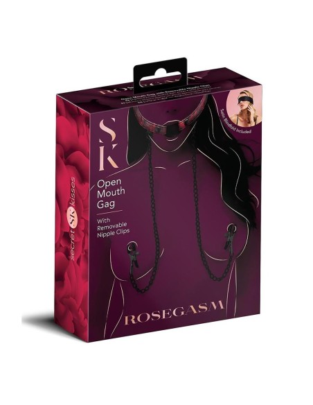SECRET KISSES ROSEGASM MORDAZA DE BOCA ABIERTA CON PINZAS PARA LOS PEZONES