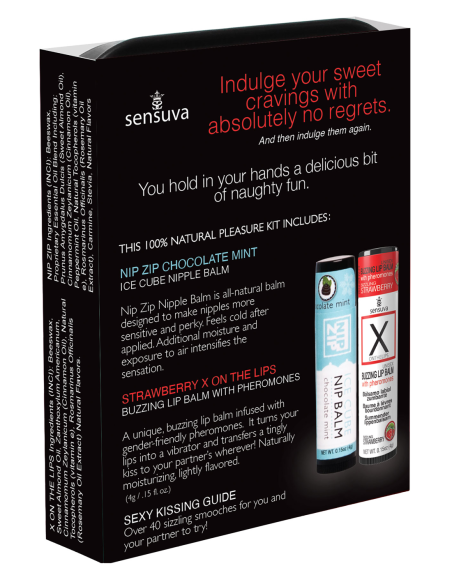 SENSUVA LIPS AND NIPS PLEASURE KIT CHOCOLATE NIP ZIP AND LTD EDITION CHOCOLATE STRAWBERRY XBALM