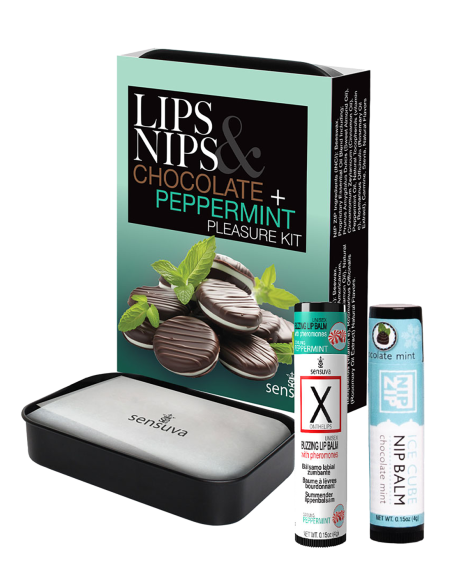 SENSUVA LIPS AND NIPS PLEASURE KIT CHOCOLATE NIP ZIP AND CHOCOLATE PEPPERMINT LTD EDITION XBALM