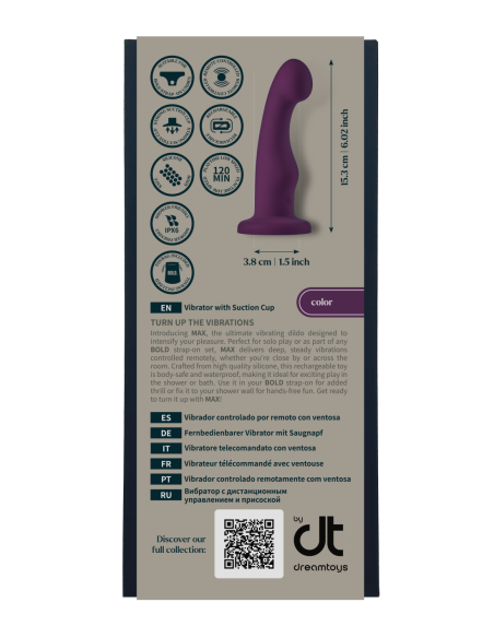 BOLD. MAX REMOTE CONTROLLED VIBRATOR WITH SUCTION CUP MAX WITH 6 INCH DILDO