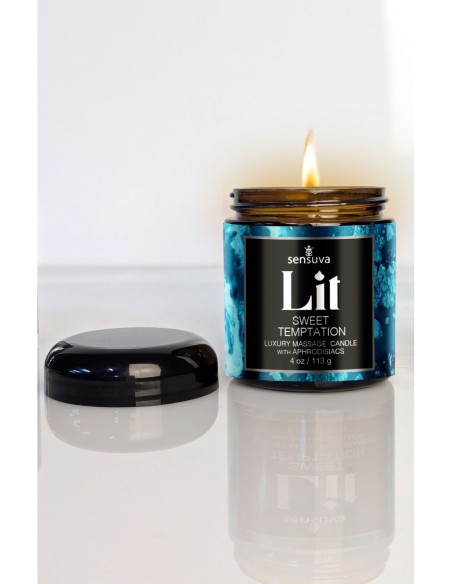 SENSUVA LIT SWEET TEMPTATION LUXURY MASSAGE CANDLE VANILLA, SUGAR AND SWEET PEA