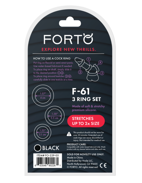 FORTO F-61 JUEGO DE ANILLOS EN C DE 3 PIEZAS NEGRO