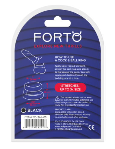 FORTO F-43 ANILLO DE BOLA Y PENE ESCALONADO NEGRO
