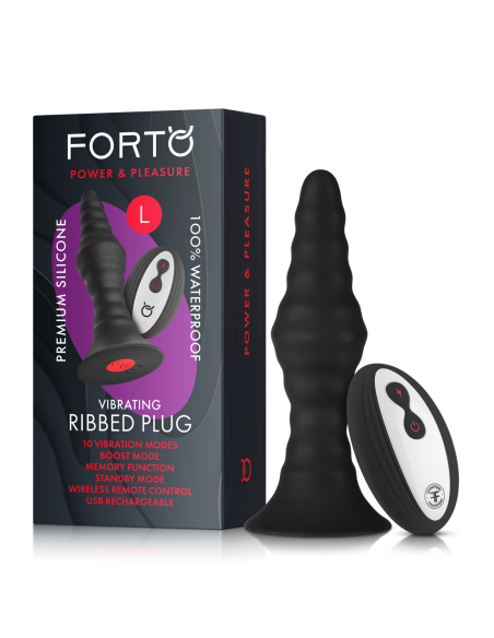 FORTO ENCHUFE VIBRATORIO ACANALADO CON MANDO A DISTANCIA GRANDE NEGRO