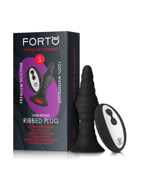 FORTO VIBRATING RIBBED PLUG WITH REMOTE CONTROL SMALL BLACK