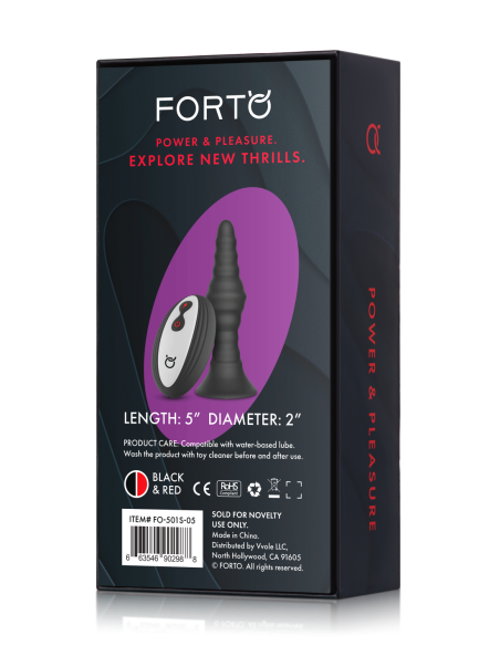FORTO VIBRATING RIBBED PLUG WITH REMOTE CONTROL SMALL BLACK