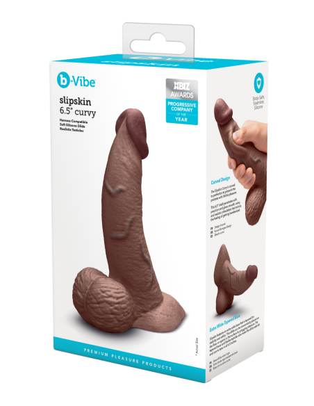 SLIPSKIN REALISTIC SILICONE DILDO 6.5 INCH CURVED BROWN