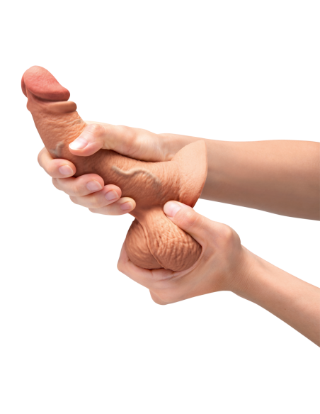 SLIPSKIN REALISTIC SILICONE DILDO 6.5 INCH CURVED MOCHA