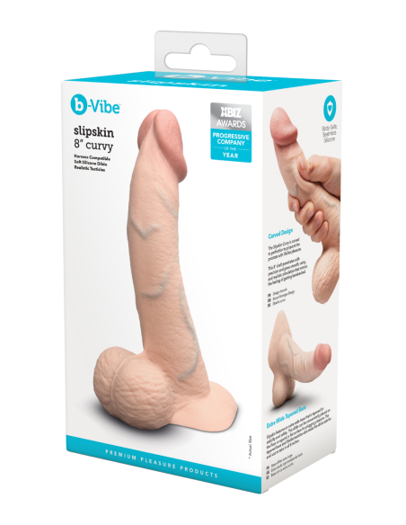 SLIPSKIN REALISTIC SILICONE DILDO 8 INCH CURVED CREAM