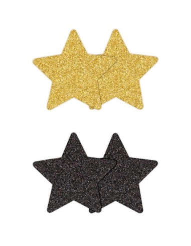 PRETTY PASTIES GLITTER ESTRELLAS ORO NEGRO 2 PAR