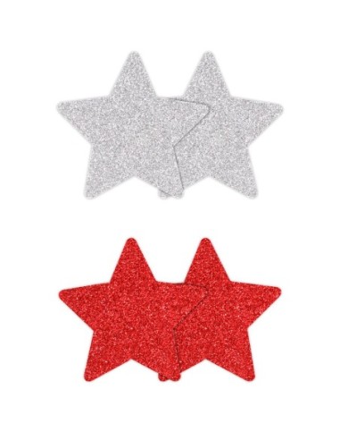 PRETTY PASTIES GLITTER ESTRELLAS ROJO PLATA 2 PAR