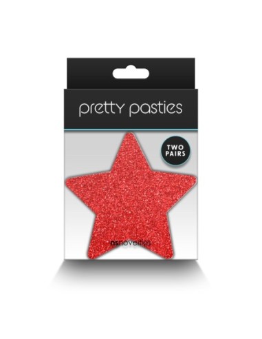 PRETTY PASTIES GLITTER ESTRELLAS ROJO PLATA 2 PAR