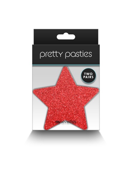 PRETTY PASTIES GLITTER ESTRELLAS ROJO PLATA 2 PAR