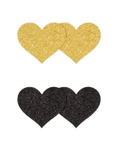 PRETTY PASTIES CORAZONES BRILLO ORO NEGRO 2 PAR