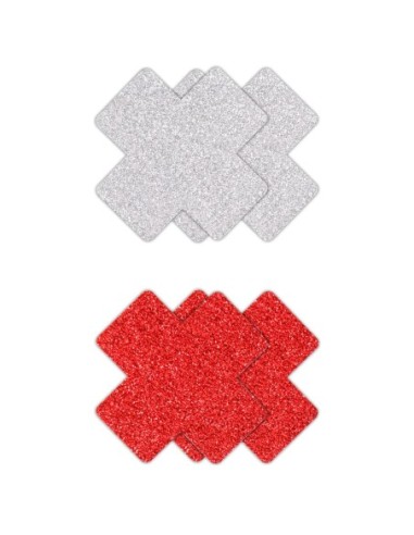 PRETTY PASTIES GLITTER CRUZ ROJO PLATA 2 PAR