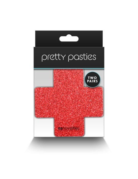 PRETTY PASTIES GLITTER CRUZ ROJO PLATA 2 PAR