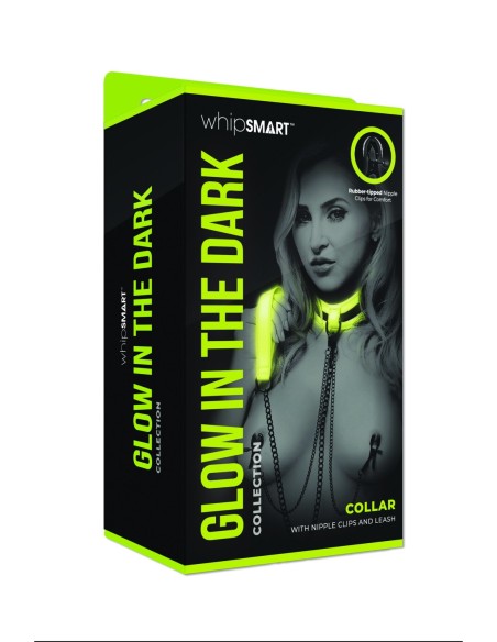 WHIPSMART COLLAR QUE BRILLA EN LA OSCURIDAD CON PINZAS PARA PEZONES Y CORREA